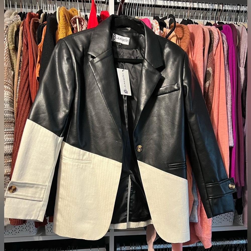 Pleather and fabric blazer, Size small. Never worn